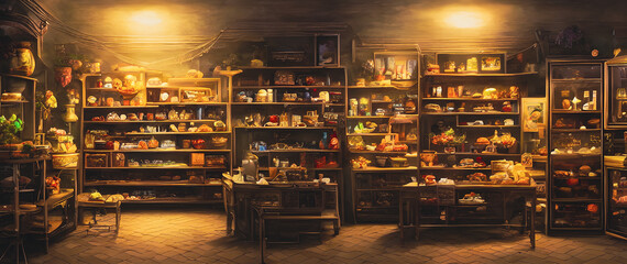 Fototapeta Artistic concept painting of a store interior, background illustration. obraz