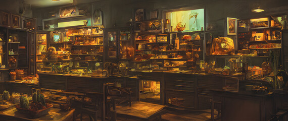 Artistic concept painting of a store interior, background illustration.