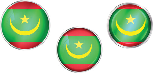Round national flag pin of Mauritania.Circular vector flag of Mauritania