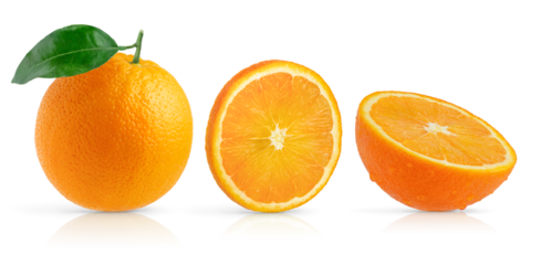 Orange fruit set isolated on white background.