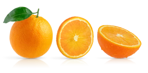 Poster Orange fruit set isolated on white background. © Tania