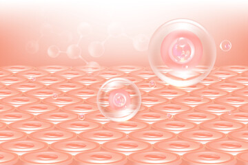 Hyaluronic acid hair and skin solutions ad, pink collagen serum drop into skin cells with cosmetic advertising background ready to use, illustration vector.	