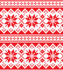 Winter Christmas vector seamless pattern set with red snowflakes - corss-stitch inspired by Sami people folk art from Lapland
