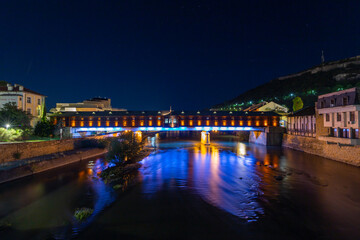 Fototapeta na wymiar The covered bridge in Lovech at night time