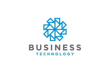 Abstract logo for technology company modern rounded shape line propeller fan blue color