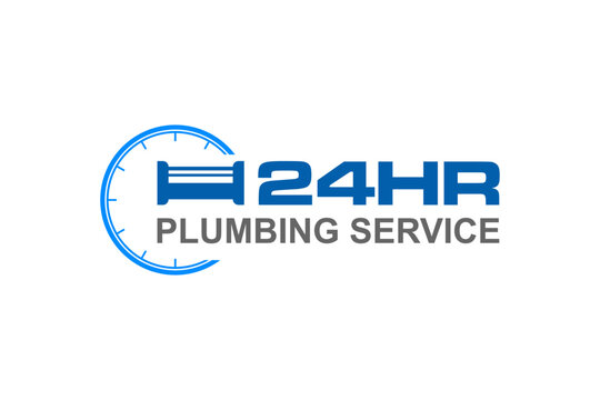 Plumbing logo 24 hours service time clock symbol industry pipe 