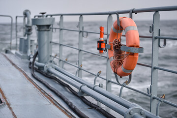 Life buoy detail shot on a military war ship