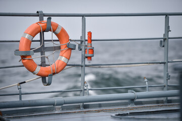 Life buoy detail shot on a military war ship