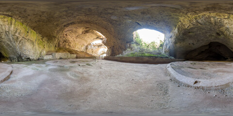 360 image of Devetashka cave with holes on the ceiling