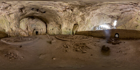 360 image of Devetashka cave with holes on the ceiling