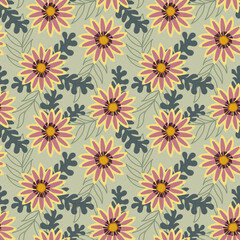 Fototapeta premium Seamles floral pattern, wild flowers wallpaper, botanical fabric design, Garden repeat motif, Trendy floral repeat background, Textile design, Floral motif ornament, Gazania flower