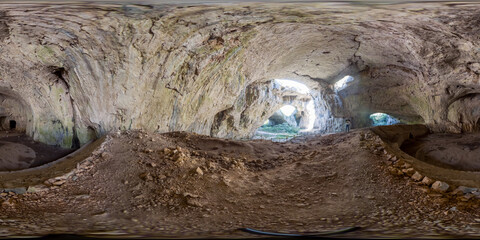 360 image of Devetashka cave with holes on the ceiling
