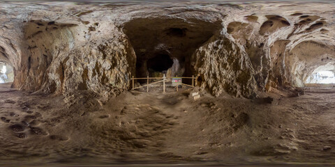 360 image of Devetashka cave with holes on the ceiling