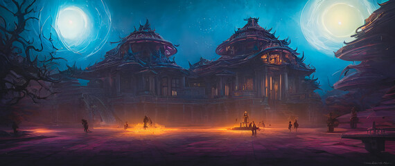 Fototapeta na wymiar Artistic concept painting of a beautiful fantasy temple, background illustration.