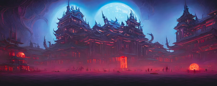 Artistic concept painting of a beautiful fantasy temple, background 3d illustration.
