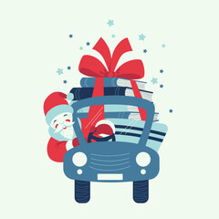Santa Claus drives a truck with books