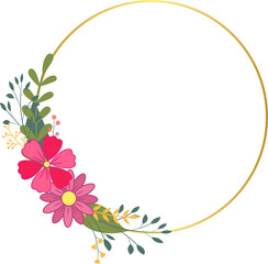 Circle Gold Frame with Flowers and Leaf