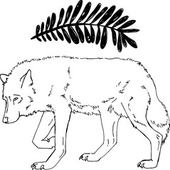 Hand Drawn Animal and branch in black and White