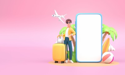 Fototapeta Man with Travel App. 3D render obraz