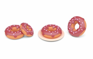 Fototapeta Set 3D Donuts. 3D Illustration obraz