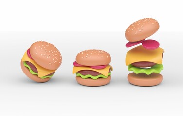 Fototapeta Set 3D Burger. 3D Illustration obraz