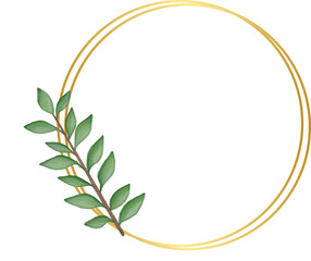 Circle Gold Border Frame with Leaf