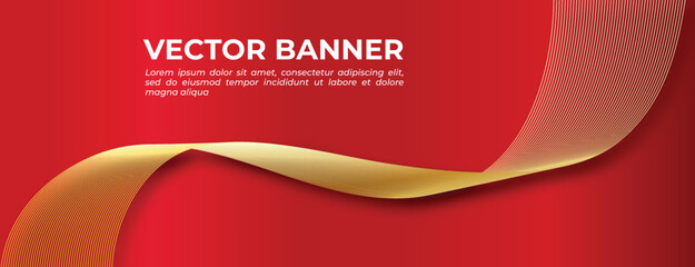 Red Golden Abstract Strip Wave Banner Design.eps