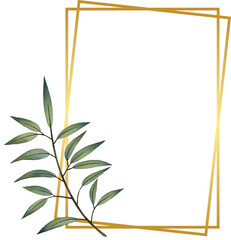 Rectangle Gold Border Frame with Leaf