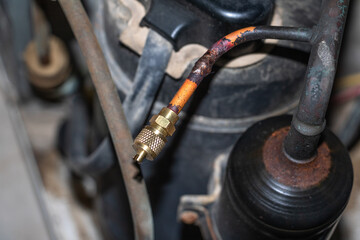 Fototapeta na wymiar closeup of ac gas filling valve 