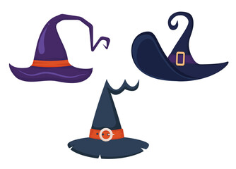 Fototapeta premium Halloween witch hat set. Cartoon vector illustration.
