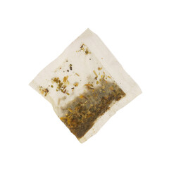 used green tea bag isolated on white background