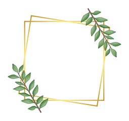 Obraz premium Square Gold Border Frame with Leaf