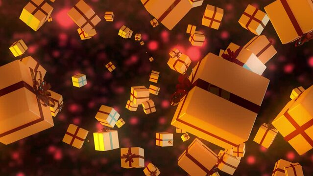 christmas gifts animation rotation bacground lights colors boxes present gift suprise video 4k 3D