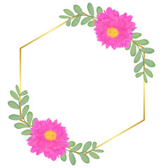 Polygon Gold Frame with Flower and Leaf