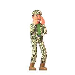3d render of soldier in military uniform surprised, shocked or frightened