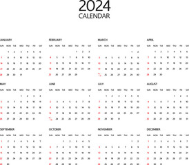 The Calendar 2024 template vector. Vector illustration