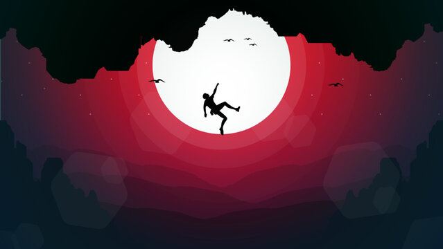 climber falls off the cliff. Extreme rock climber. Mountain climber walpaper for desktop.