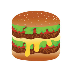 Cheese burger food cartoon vector icon isolated illustration. Realistic Hamburger with meat lettuce tomato onion