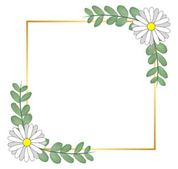 Square Gold Frame with Daisy Flower and Leaf
