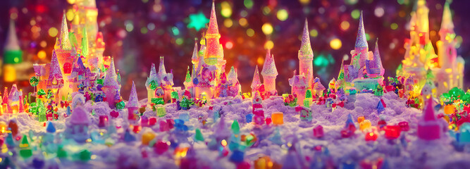 Abstract candy castle. Christmas background. 3d image