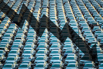 The concept of a decline in car production or prices. Manufacturing crisis or recession crisis in...