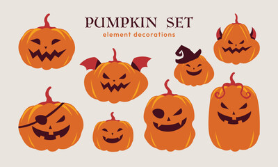 Pumpkin Halloween illustration set