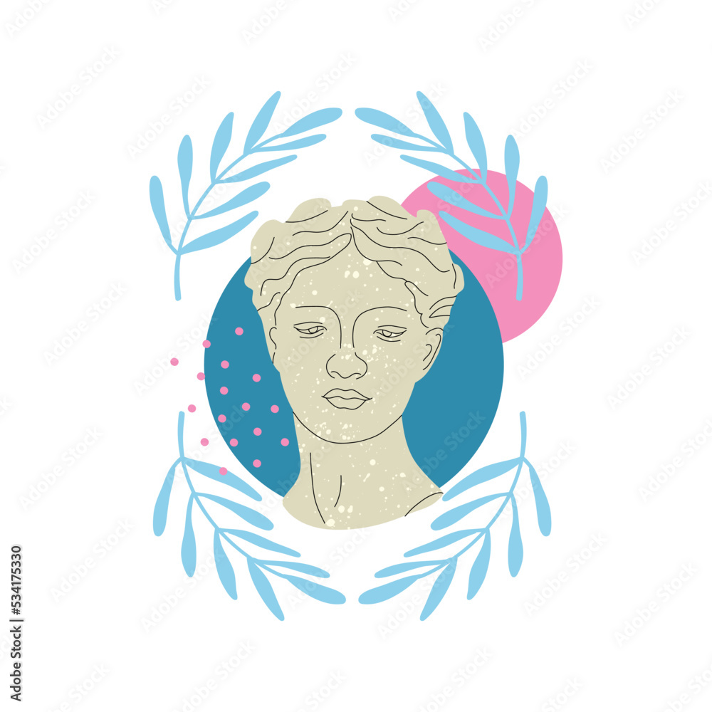 Wall mural antique marble statue. abstract contemporary poster or print. greek or roman sculpture, woman head, 