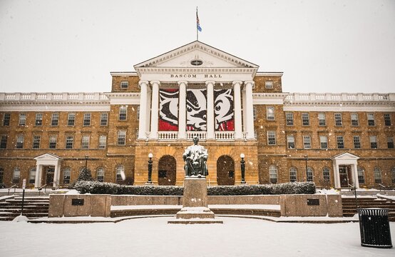 Bascom Hall of the University of Wisconsin Madison building on a cold winter day