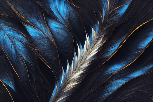 Background with feather texture, detailed digital painting with blue colour tones