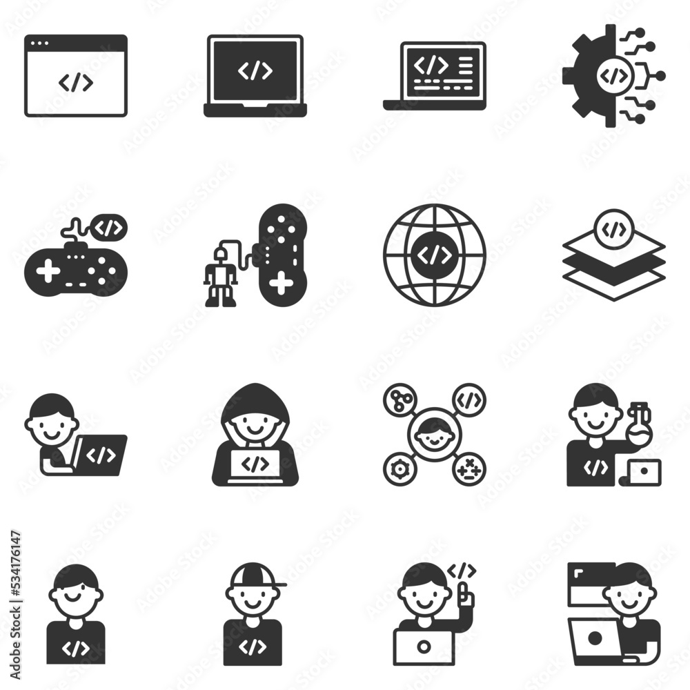 Wall mural kids coding icon vector, computer,programming, development, student
