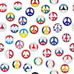 Peace symbol with flags of different countries from the  world, seamless pattern