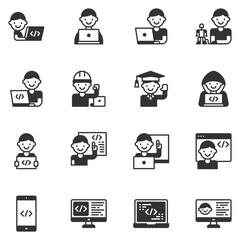 kids coding icon vector, computer,programming, development, student