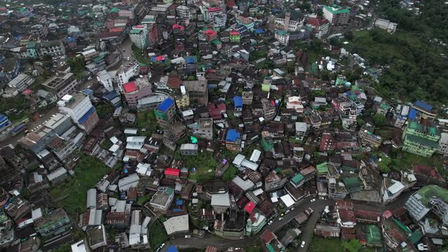 Aerial view of the Kohima city on a foggy gloomy day