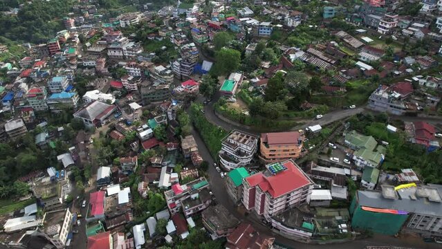 Aerial view of the Kohima city on a foggy gloomy day